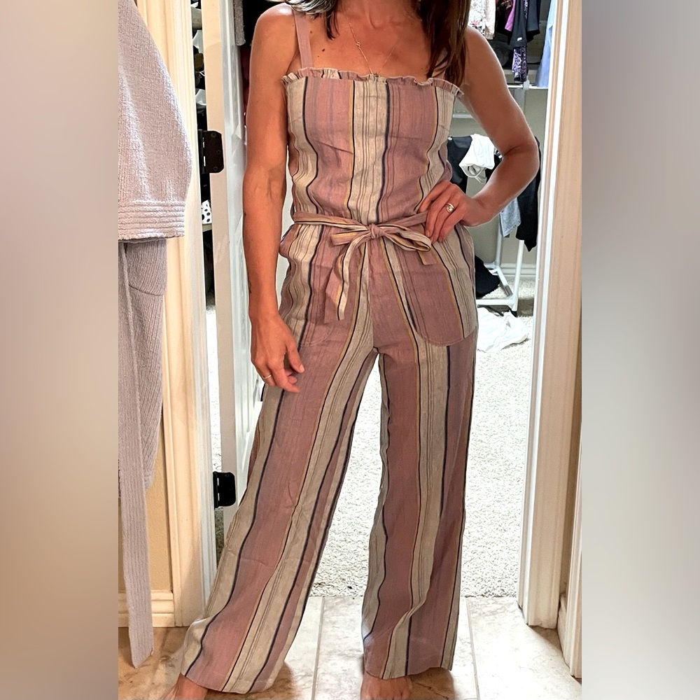 NWOT- Chaser striped linen jumpsuit.